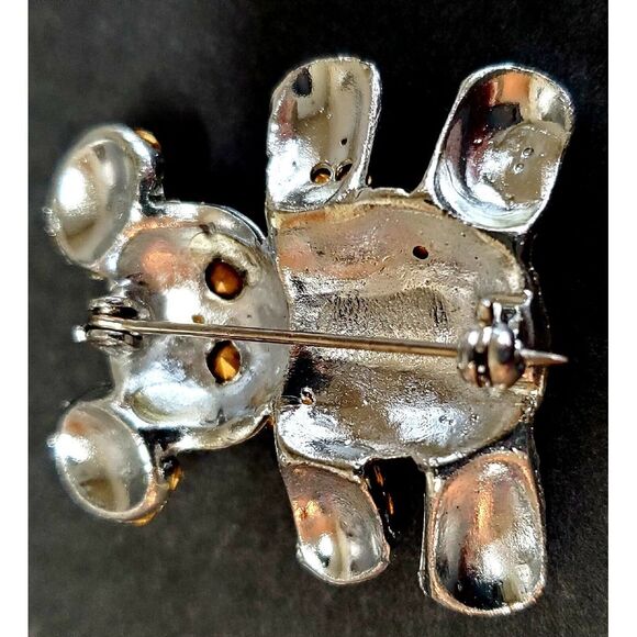 VTG Brooch Teddy Bear Rhinestone Silver Tone Bling Crystal Pin Sparkle Shine Pin - Picture 9 of 11